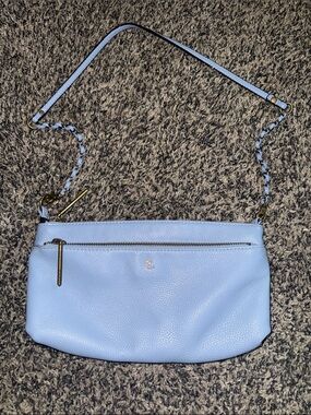Elliott Lucca Powder Blue Pebbled Leather Shoulder Bag
